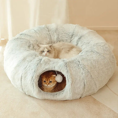 2-in-1 Cat Tunnel Bed - Ultra Soft Calming Nest