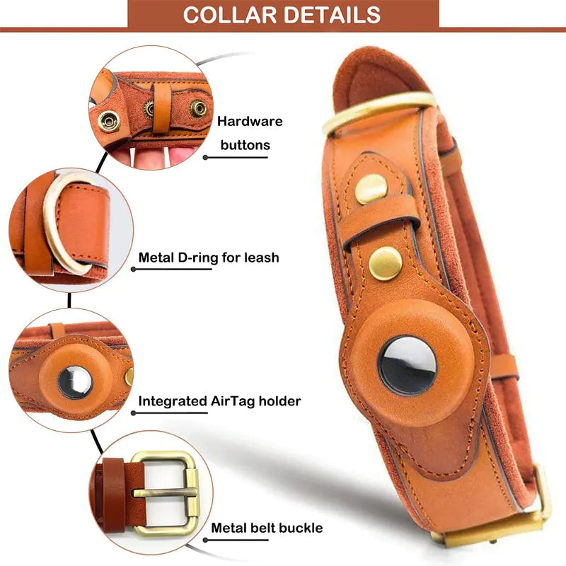 Leather Anti-Lost Dog Collar and Leash