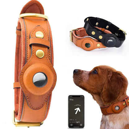 Leather Anti-Lost Dog Collar and Leash
