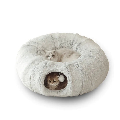 2-in-1 Cat Tunnel Bed - Ultra Soft Calming Nest