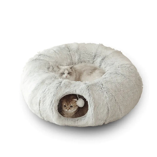 2-in-1 Cat Tunnel Bed - Ultra Soft Calming Nest